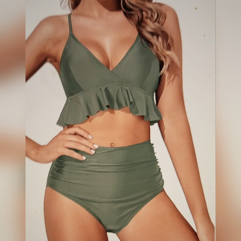 NWT CROSS BACK HIDE FLAWS RUFFLE SLIMMING BOTTOM BIKINI SWIM BATHING SUIT LARGE
